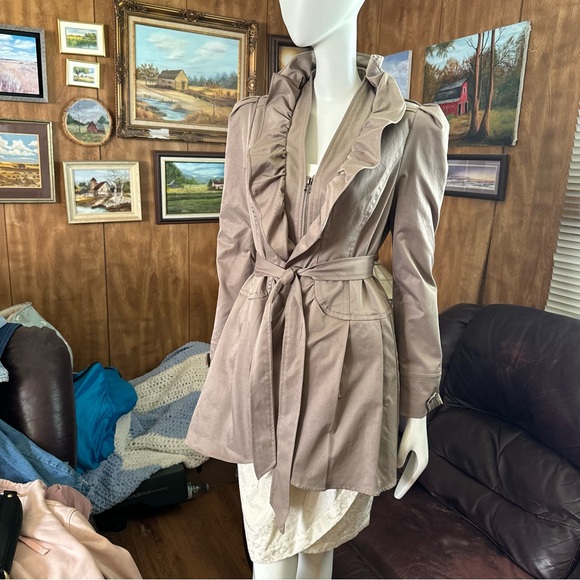 Anthropologie Idra Clinton Ruffle Trench Coat Jacket - Picture 3 of 6